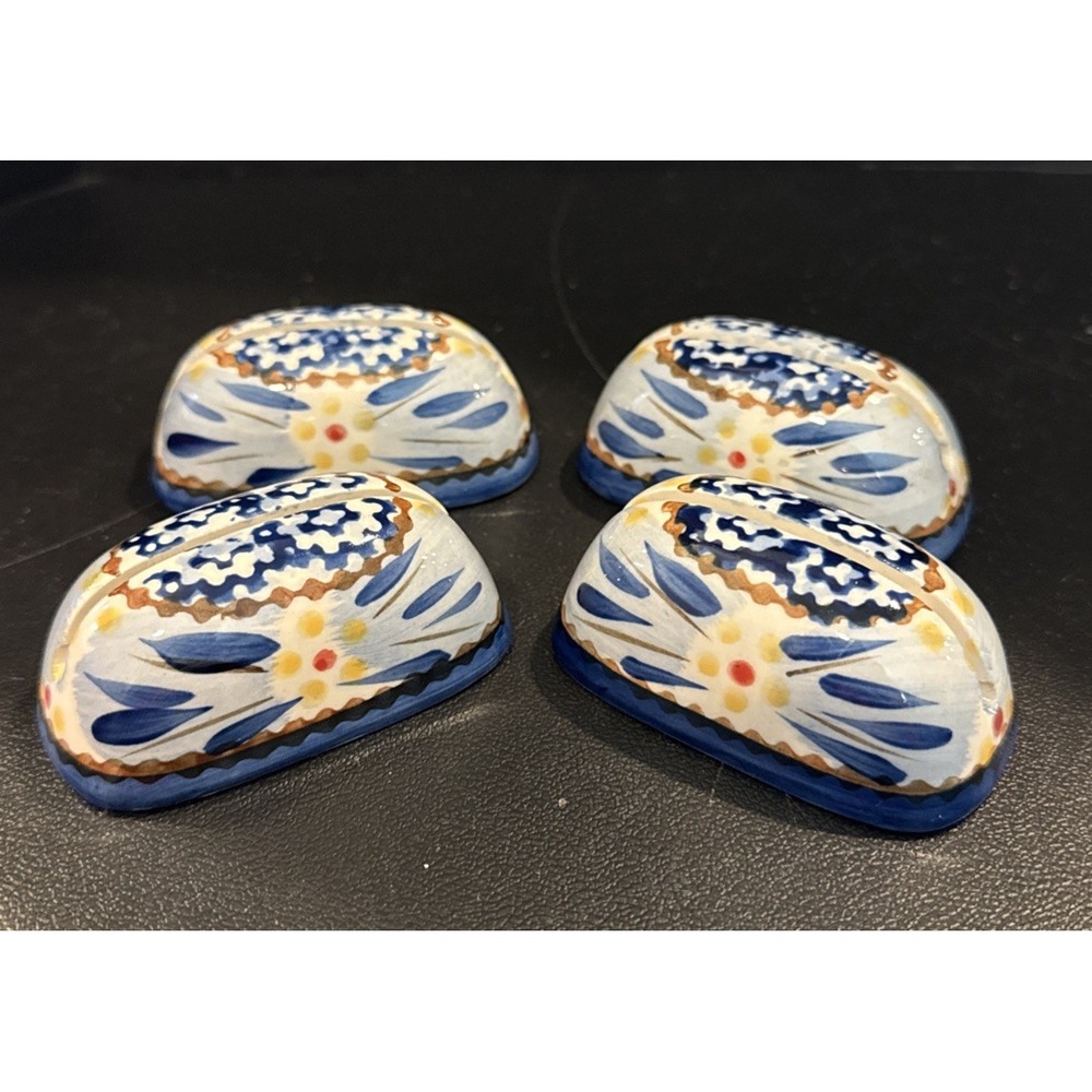 TempTations Ovenware Old‎ World Blue Floral Name Card Recipe Holders Set Of 4